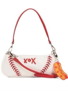 BETSEY JOHNSON Baseball Shoulder Bag Crossbody Strap w Hotdog Bag Charm NWT